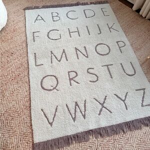 Alphabet ABC Design Cream and Purple Rug Nursery Playroom Kids Washable